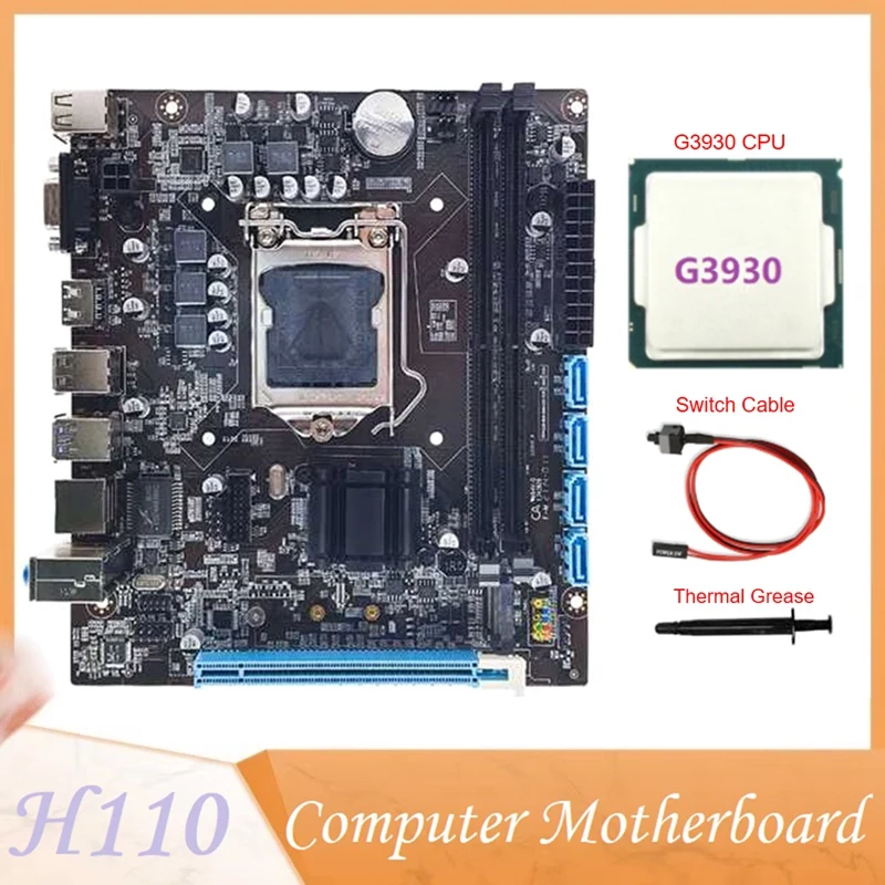 

H110 Computer Motherboard Supports LGA1151 6/7 Generation CPU DDR4 RAM+G3930 CPU+Switch Cable+Thermal Grease