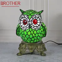 BROTHER Tiffany Glass Table Lamp LED Cartoon Creative Owl Desk Light Fashion Decor For Home Children's Bedroom Bedside
