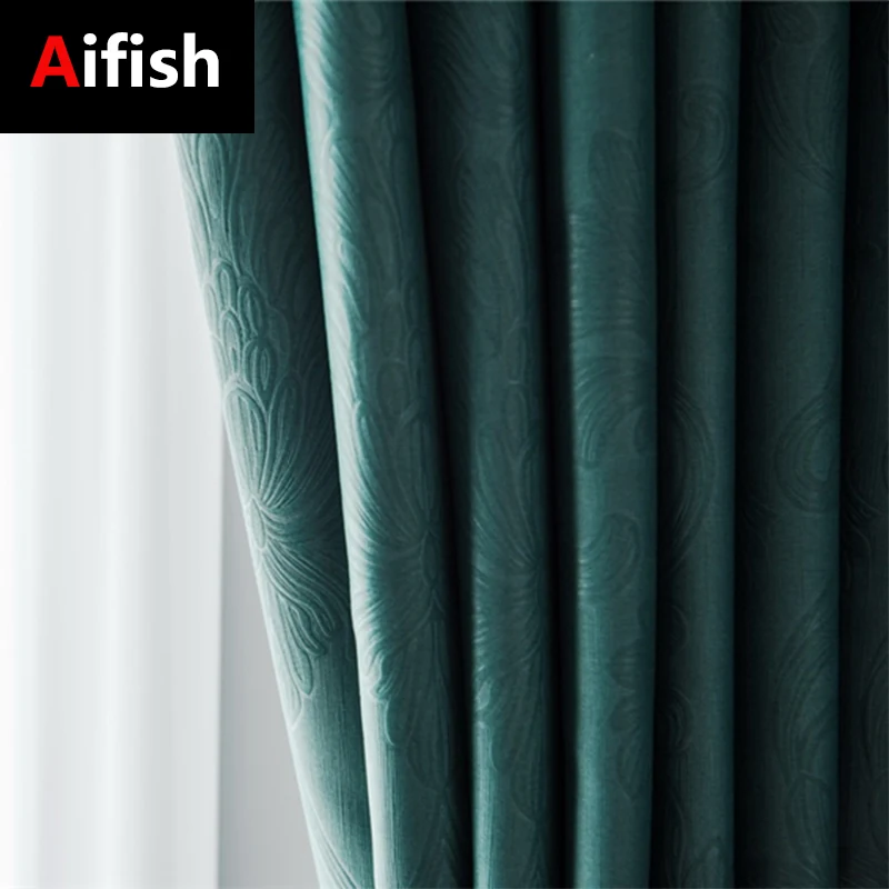 

European American Blackout Solid Color Embroidered Curtains High Precision Bedroom Living Room Luxury Curtains Balcony ZH476-4