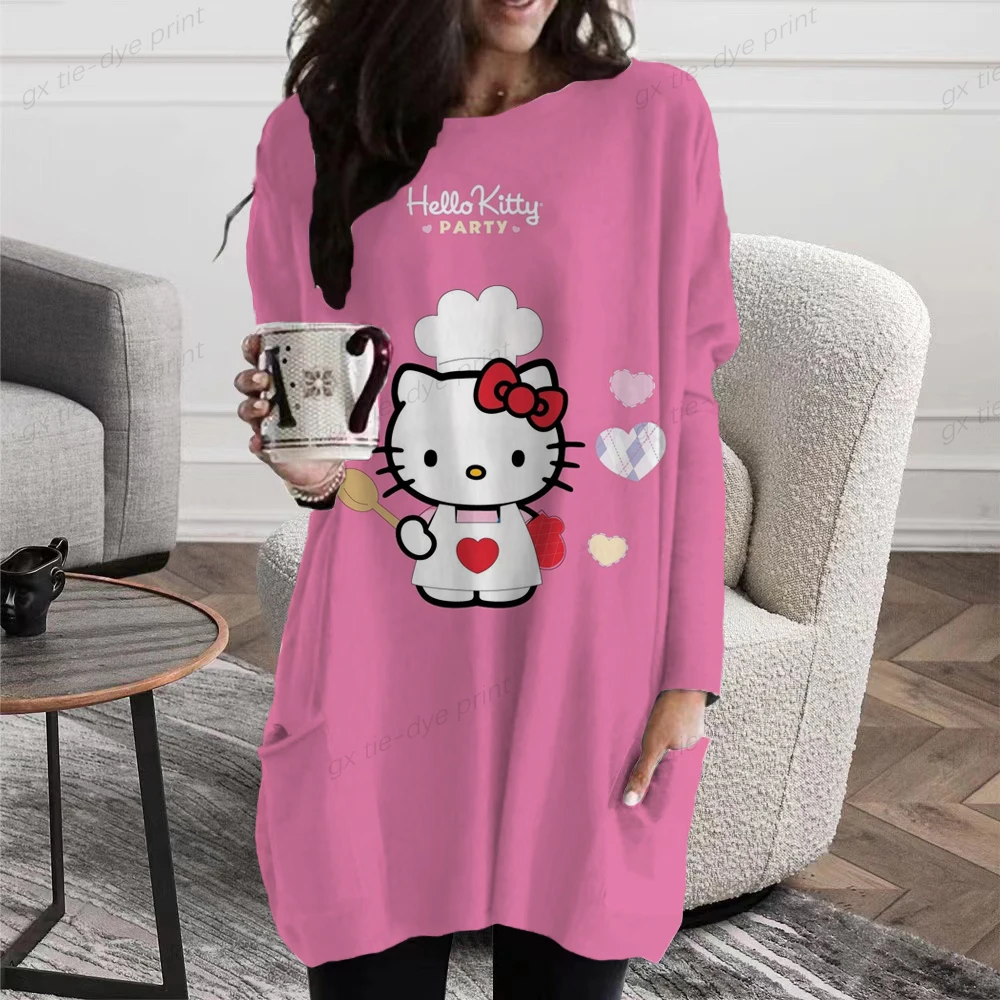 

Футболка женская оверсайз с длинным рукавом, круглым вырезом и карманами