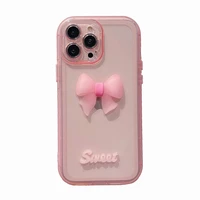 luxury luminous soft thick tpu 3d bow clear pink phone cases cover for iphone 11 12 pro max xr xs 13 pro max 7 8 plus case