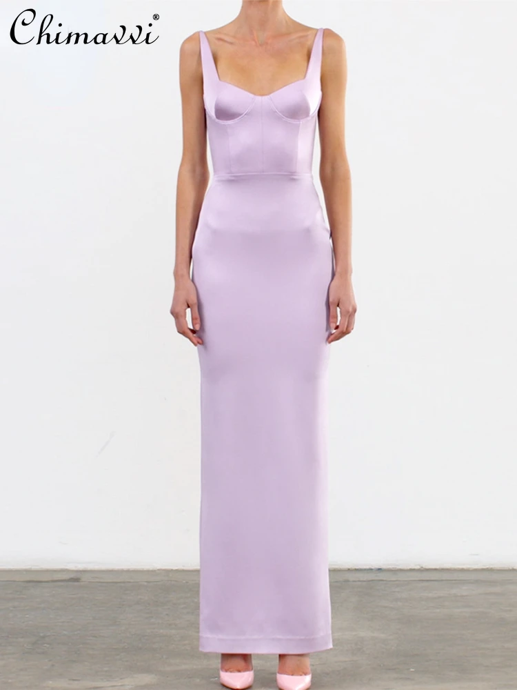 

2022 Summer New Elegant Banquet Solid Color Sleeveless Evening Dress Women's High Waist Slim Fit Slit Dress for Female