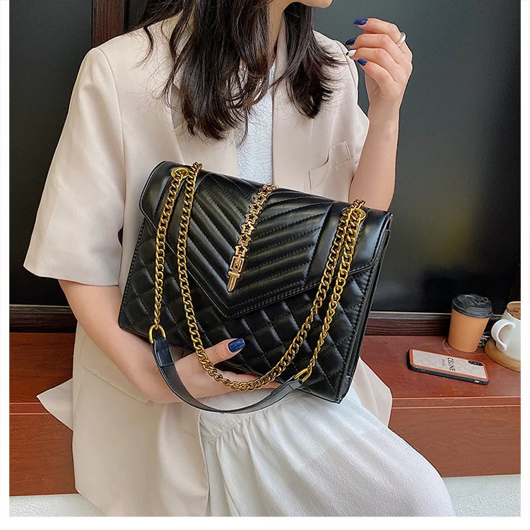 

Women's Bags Chain Shoulder Bag 2022 New Fashion Woman PU Crossbody Bags Flap Rivet Lingge Top-Texture Messenger Bag