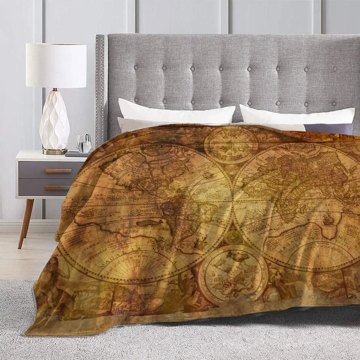 Фланелевые одеяла с изображением старой карты мира ручная работа для дивана