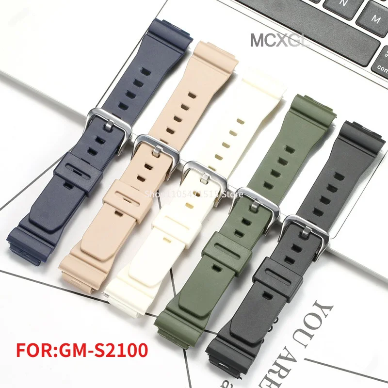 Фото Ремешок для часов из полимерной резины для Casio GM-S2100, черный, с серебристой/черной застежкой, водонепроницаемый, спортивный, сменный браслет + инструмент №1
