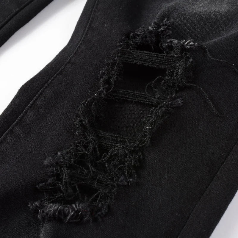 Streetwear Fashion Men Jeans Black Color Elastic Slim Fit Ripped Jeans Men Printed Designer Brand Hip Hop Punk Pants Hombre