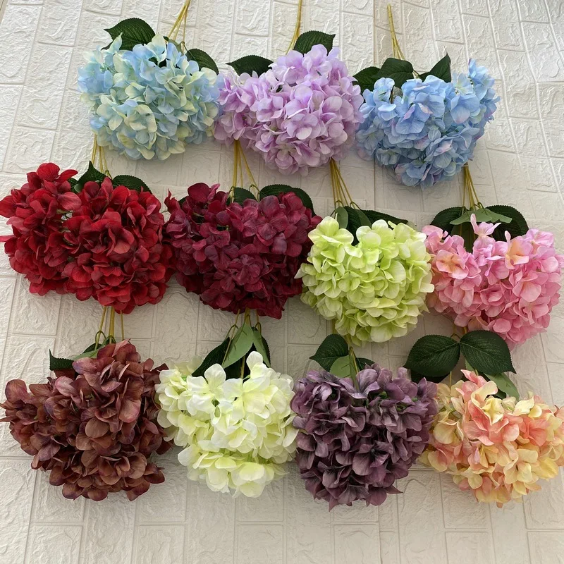 

Artificial Flowers Silk 5-head Hydrangea Bouquet Fake Flower Home Decorative Simulation Red Hydrangeas Wedding Decoration Plant