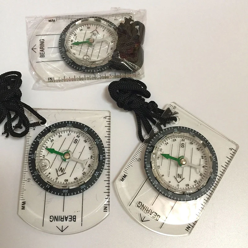 

OutdoorCamping Hiking Transparent Plastic Compass Footprint Travel Compass Tool