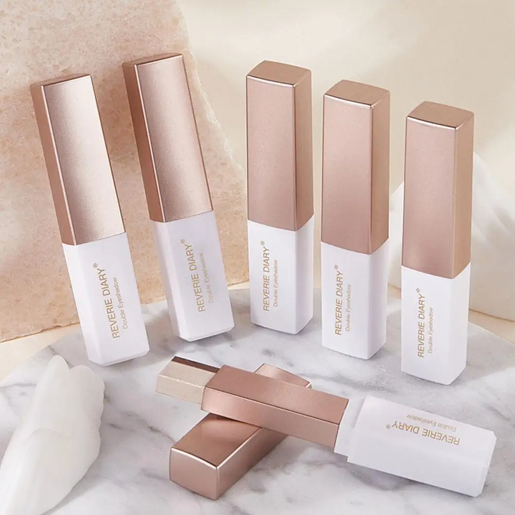 2023 New Double Color Eye Shadows Pallet Matte Stick Palets Korean Waterproof Long Lasting Bicolor Shimmer Beauty Make Up Tools