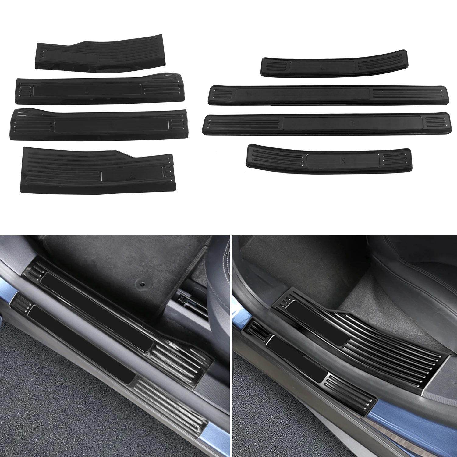 

For Ford Mustang Mach-E 2021 2022 Car Accessories Stainless Steel Inner&Outlet Door Scuff Plate Threshold Cover 8pcs
