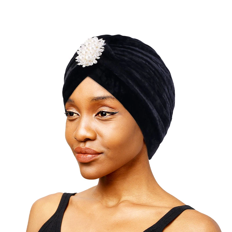 

Женский бархатный тюрбан с оборками, головной убор в мусульманском стиле, шапка-шарф, банданы, аксессуары для волос