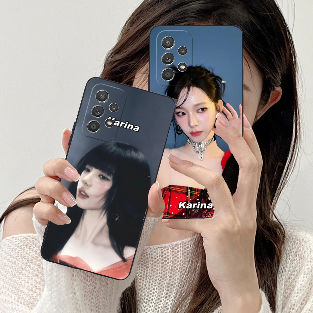 KPOP AE Karina Phone Case for Samsung Galaxy A73 72 71 70 55 54 53 52 35 34 32 23 14 13 5G Black Cellphones Smartphone Cover