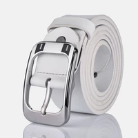 korean version of the fashion mens casual belt 3 8 cm leather trend silver pin buckle womens all match quality belt white 2209