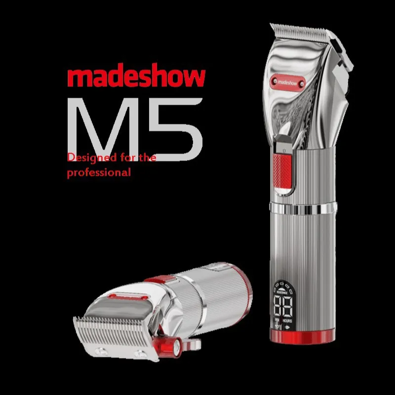 Madeshow M5 M6,Professional Cordless Hair Clipper, Men's Barber Beard Trimmer, All Steel T-shaped Cutter Head,Metal Body Barber