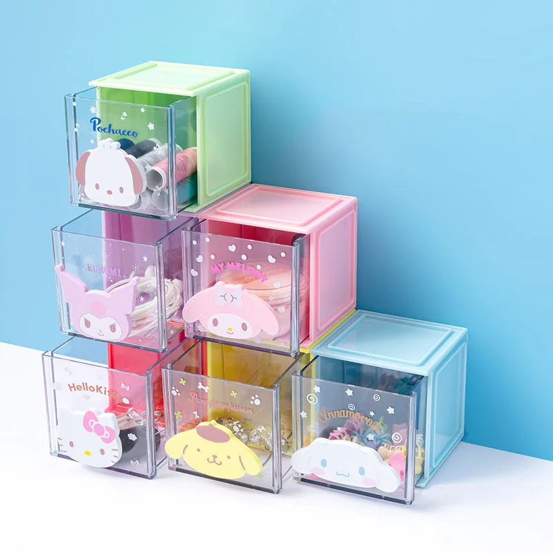 

9Cm Sanrios Kawaii Hello Kittys Kuromi Cinnamoroll My Melody Cartoon Cute Storage Stacked Music Small Storage Box Jewelry Box