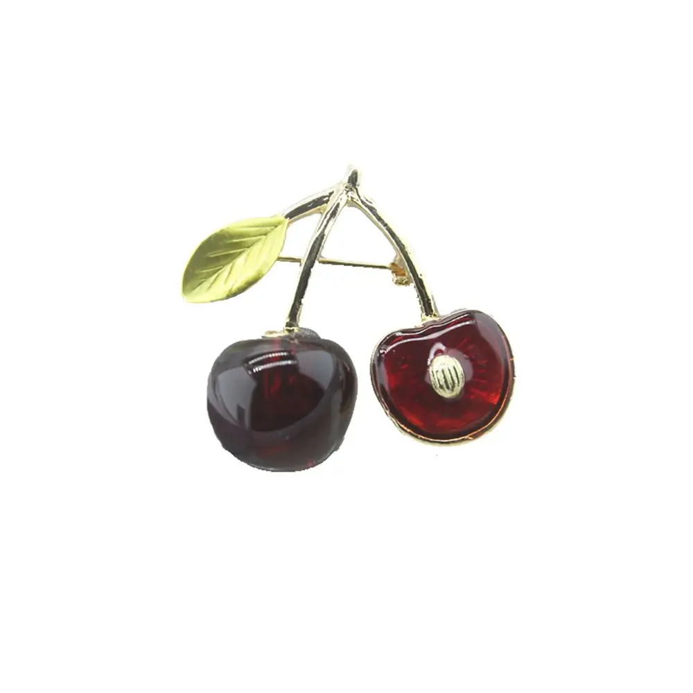 

Women Men Coat Cardigan Temperament Fruit Cherry Pins Red Brooches All-match