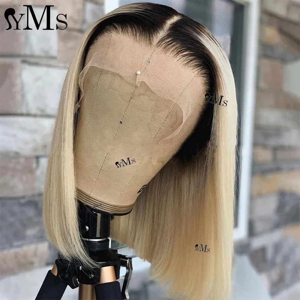 

13x4 Lace Frontal Ombre Blonde Short Bob Wig For Women YMS 1b/613 Blonde Bob 5x5 Lace Closure Human Hair Wigs Transparent Lace