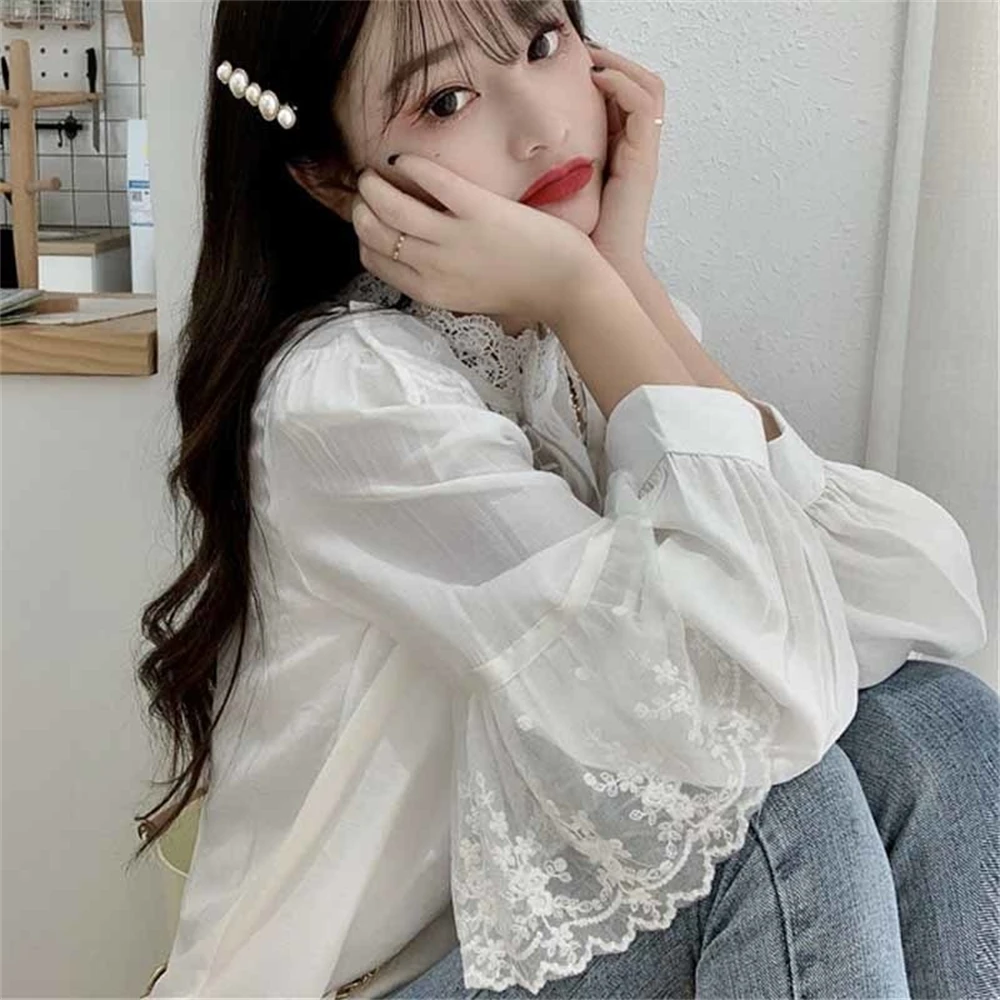 

Women's blouses, loose autumn tops, tie-up, Korean fashion, frilly, for women,