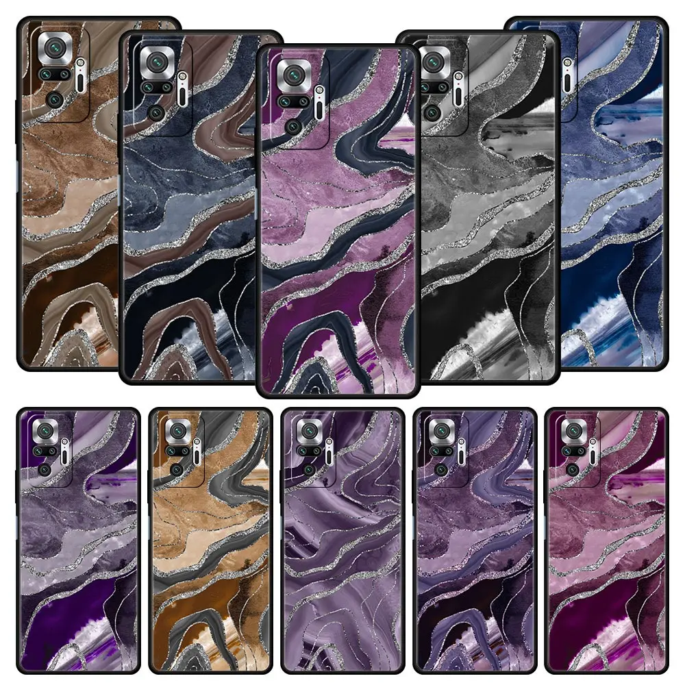 

Silver Agate Marble Pattern Case For Xiaomi Redmi Note 11 10 9s Pro K50 7 8 9 8A 9A 9C 8T 9T 11T 5G K40 Gaming Phone Cover Coque