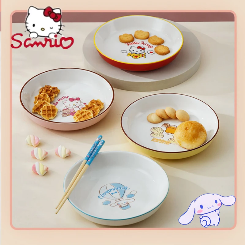 

Kawaii Sanrio My Melody Hello Kitty Cinnamoroll Cartoon Animation Ceramic Plate Salad Plate Student Fruit Snacks Breakfast Plate