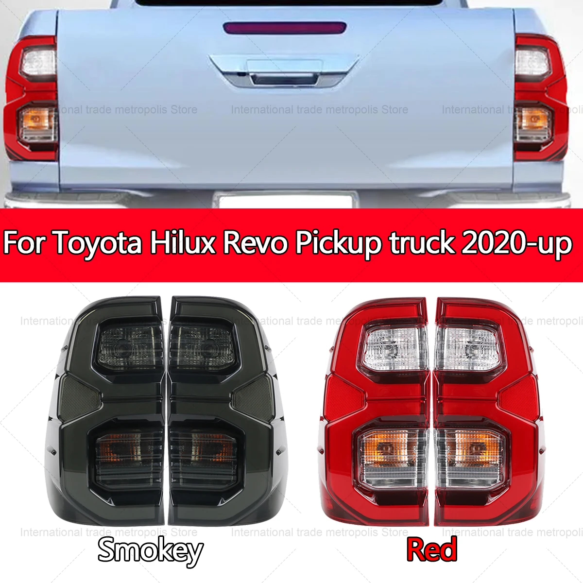 

Car Rear Left/Right Tail Brake Light Assembly With Wiring Smoke Black Red For Toyota Hilux Revo 2020 2021 20022-Up