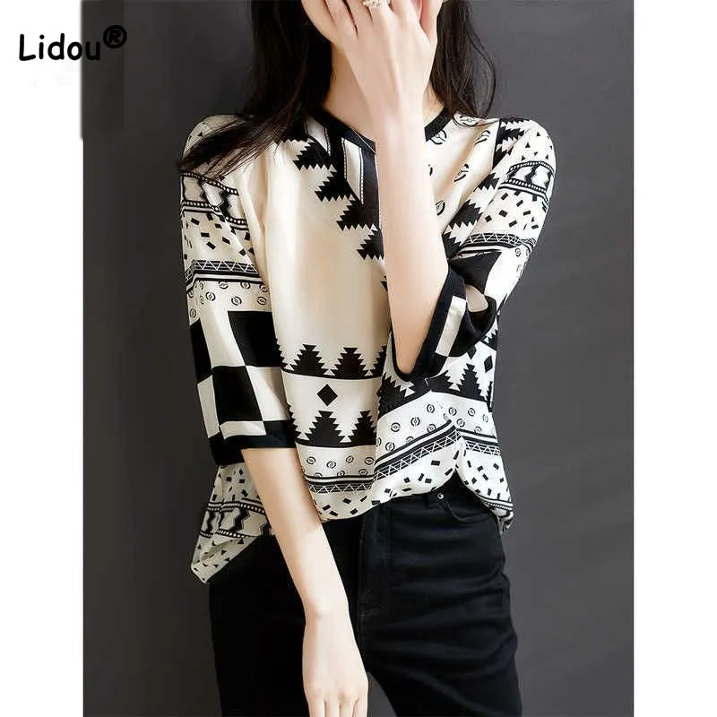 

Summer Women's Clothing Fashion Thin Half Sleeve Printing T-shirt Korean Elegant All-match Round Neck Pullovers Tops Female