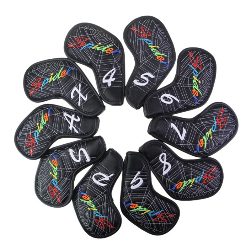 

Golf Iron Cover Club Head Protective Cover Spider Web Embroidery Head Cover Golf Cap Cover Waterproof 10 Pcs/Group
