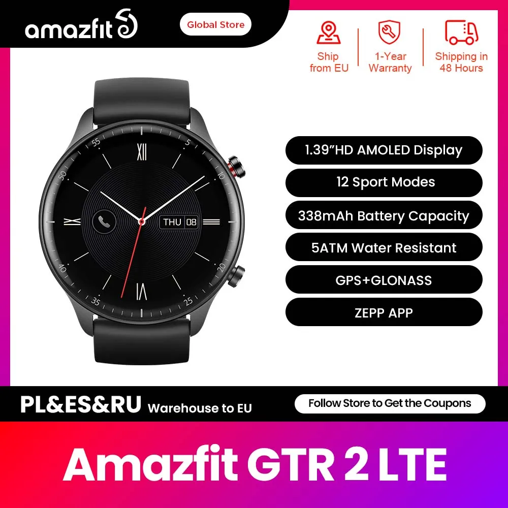 Global Version Amazfit GTR 2 LTE Smartwatch 1.39'' HD AMOLED Screen Music Play Fitness Track Smart Watch For Android iOS Phone