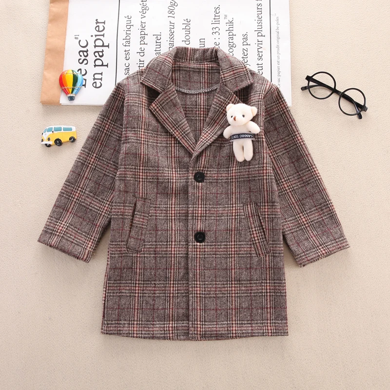 

Toddler Boys Jacket Outerwear Plaid Pattern Trench Girl Coats Casual Children's Spring Autumn Kids Baby Woolen Overcoat Clothing