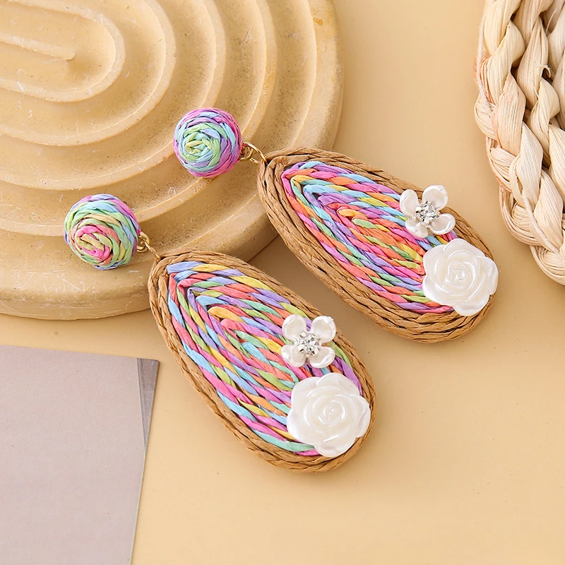 Летние винтажные серьги ручной работы в богемном стиле с лафитовой травой и