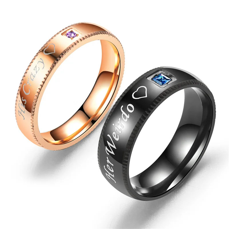 

BAECYT Inlaid Zircon His Carzy HER Weirdo Ring Couple Ring Fashion Simple Accessories Banquet Jewelry Valentine's Day Gifts