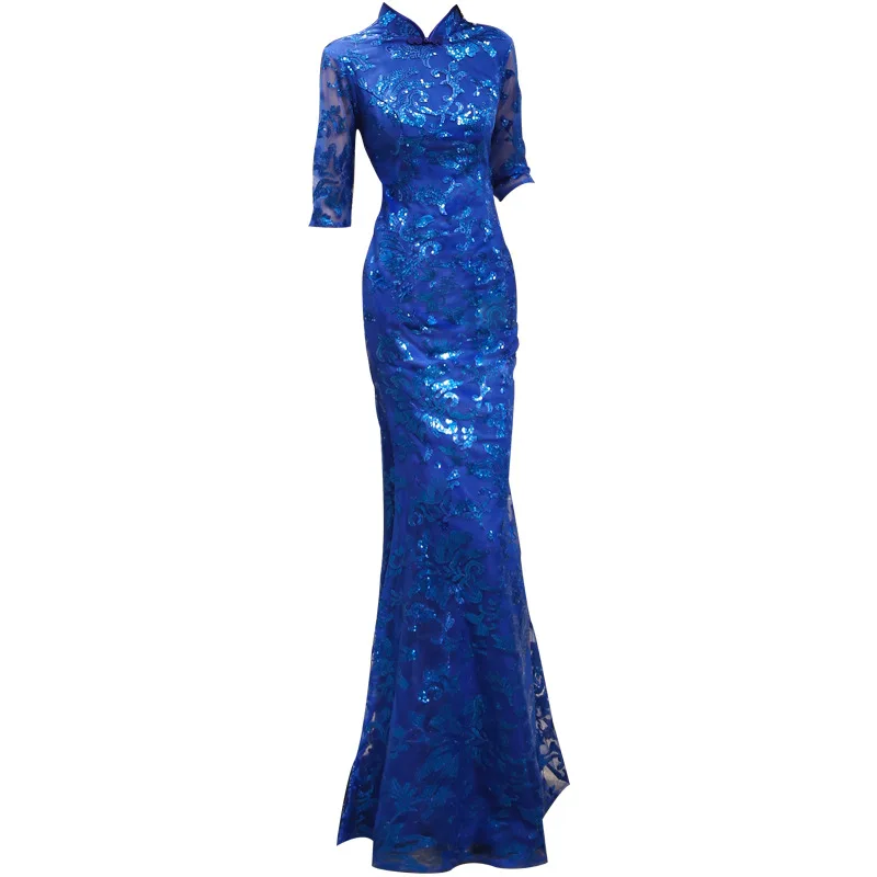 Женское кружевное платье-Ципао в китайском стиле длинное облегающее элегантное