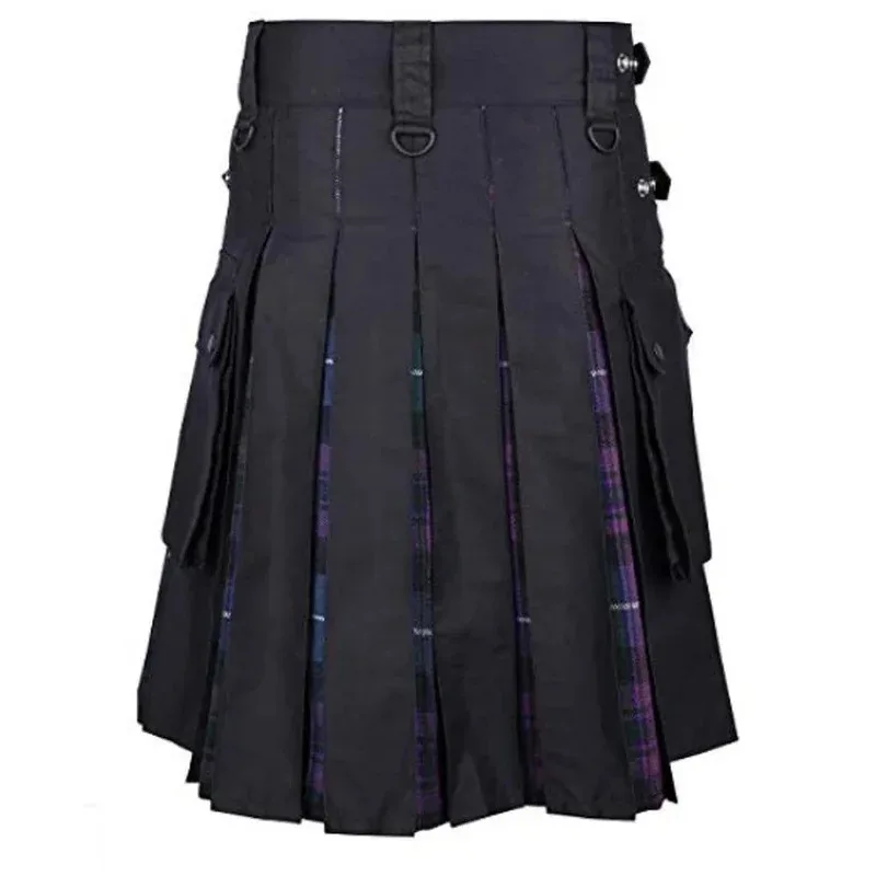 Фото 2026 Royal Scottish Hybrid Plaid Utility Kilts Tartan для взрослых, кельтский 19-й горный тактический костюм с ремешком, хлопковый наряд для мужчин, Bl №5