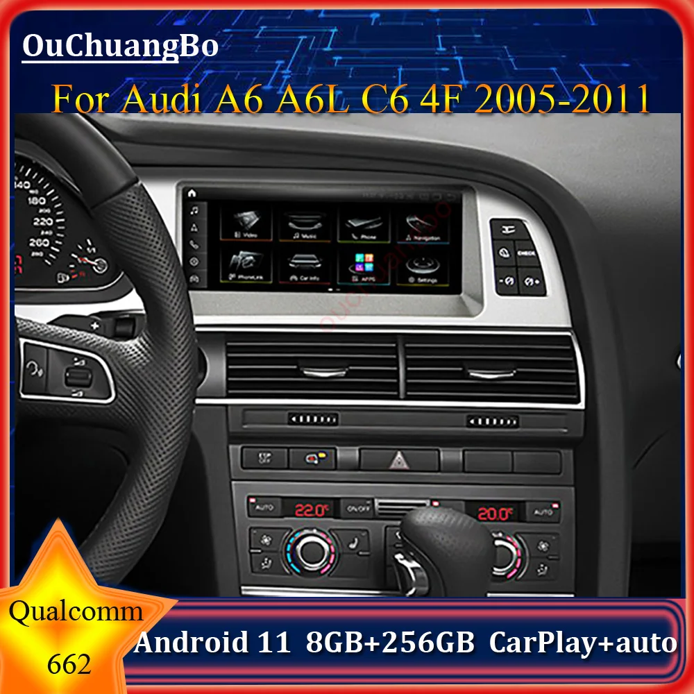 

Ouchuangbo Qualcomm 662 car GPS radio for Audi A6 AL 6C 4F MMI 2G 3G 2005-2011 all in one with 8 core Android 11 8GB+256GB