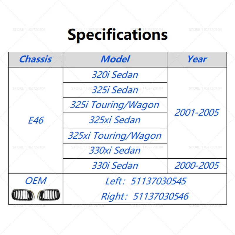 Фото Для 2000-2005 E46 BMW 320i 325i 325xi 330i 330xi хромированная и черная решетка капота 51137030545 51137030546 №2
