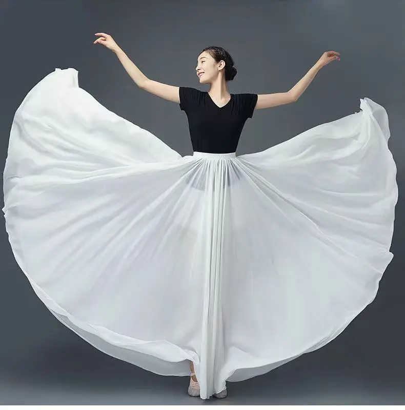 Женская шифоновая юбка для балета двухслойная длинная танцев 540/720 градусов