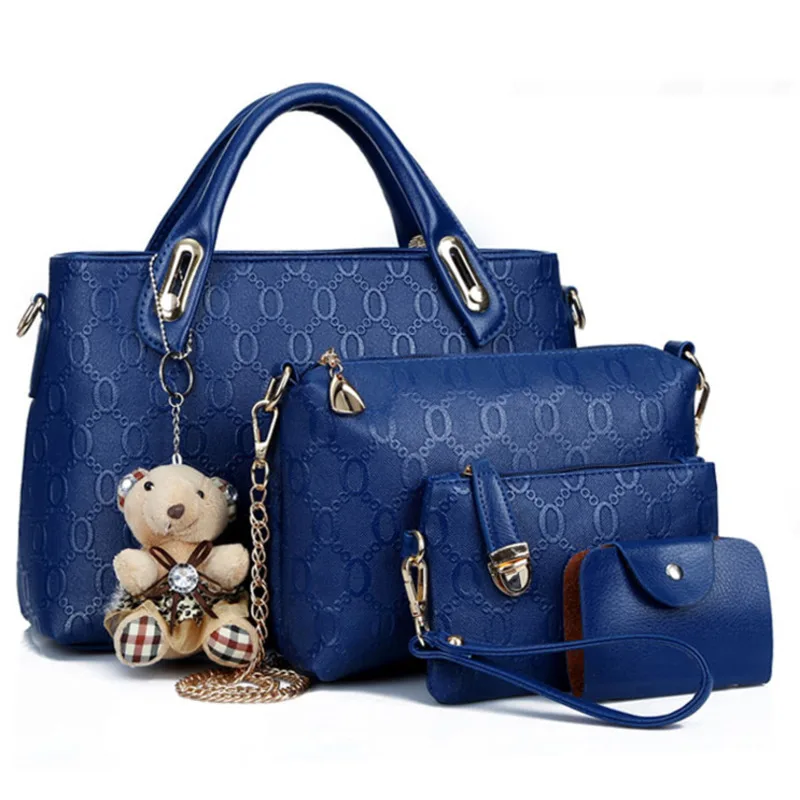 

New style fashion women's bag women Bear Pendant trend embossed four piece