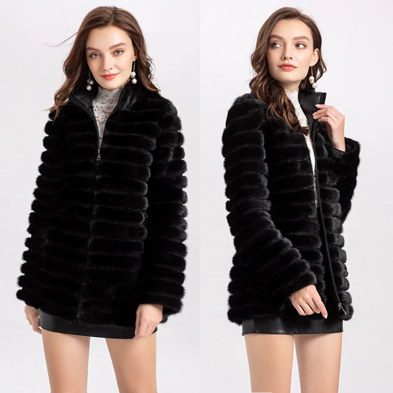 Luxury Black Natural Mink Coats Women Winter Real Mink Fur Hooded Jacket Female Fashion Genuine Thermal Fur Coat Ladies New