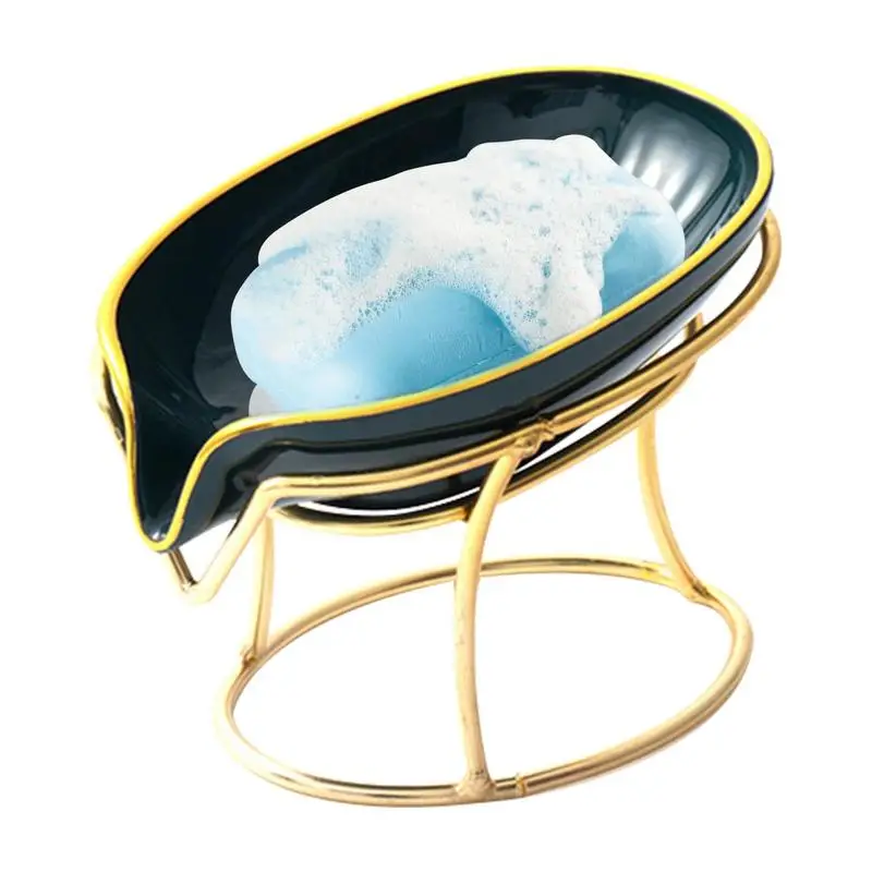 

Leaf Shaped Soap Dish Soap Holder Leaf-Shape Self Draining Soap Stand Easy Clean Bar Soap Holder With Metal Rack For Shower