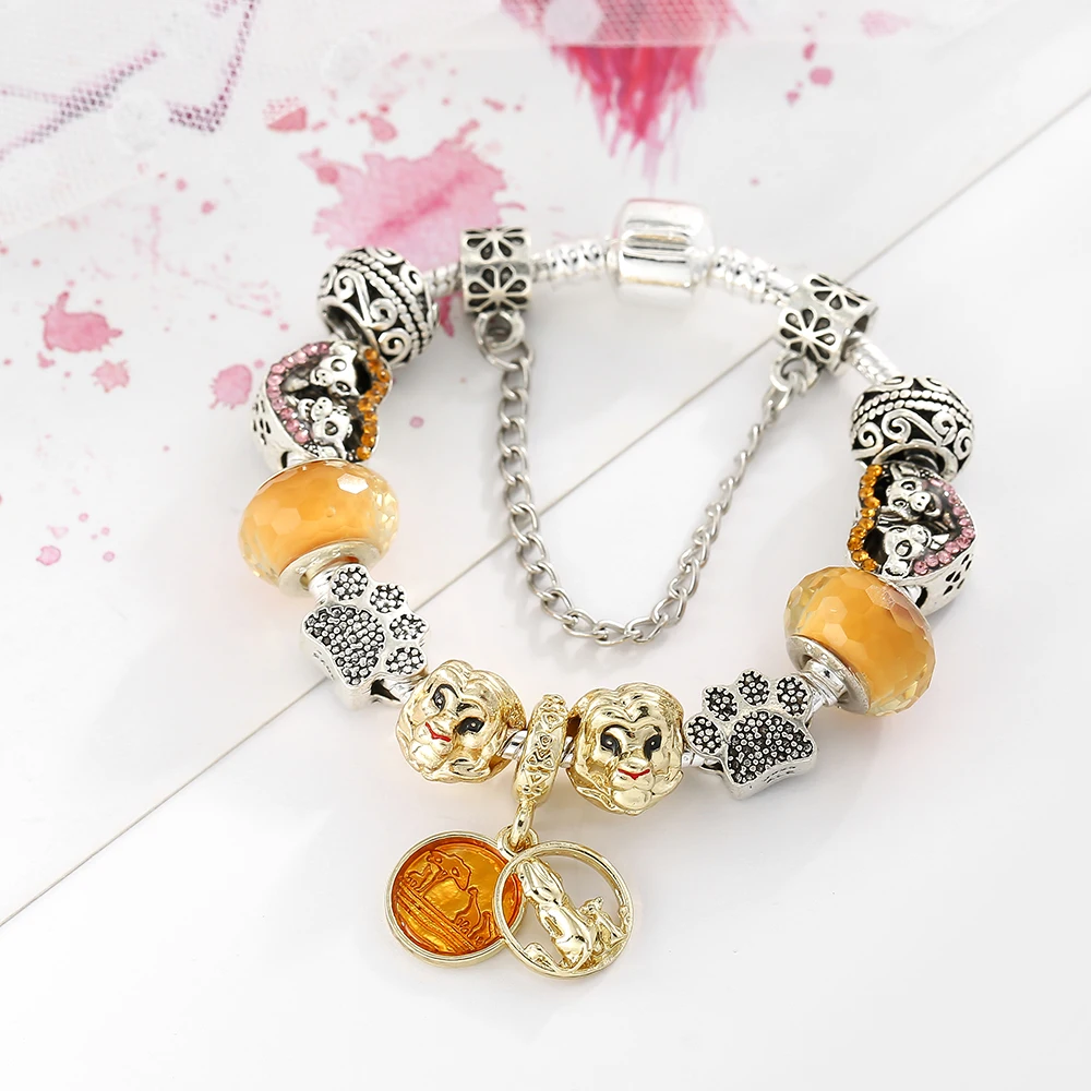 Фото Seialoy Fashion Lion Charm Kids Bracelet & Bangle Original Animal Heart Shaped Beads Bracelets For Women Men Popular Jewelry №3