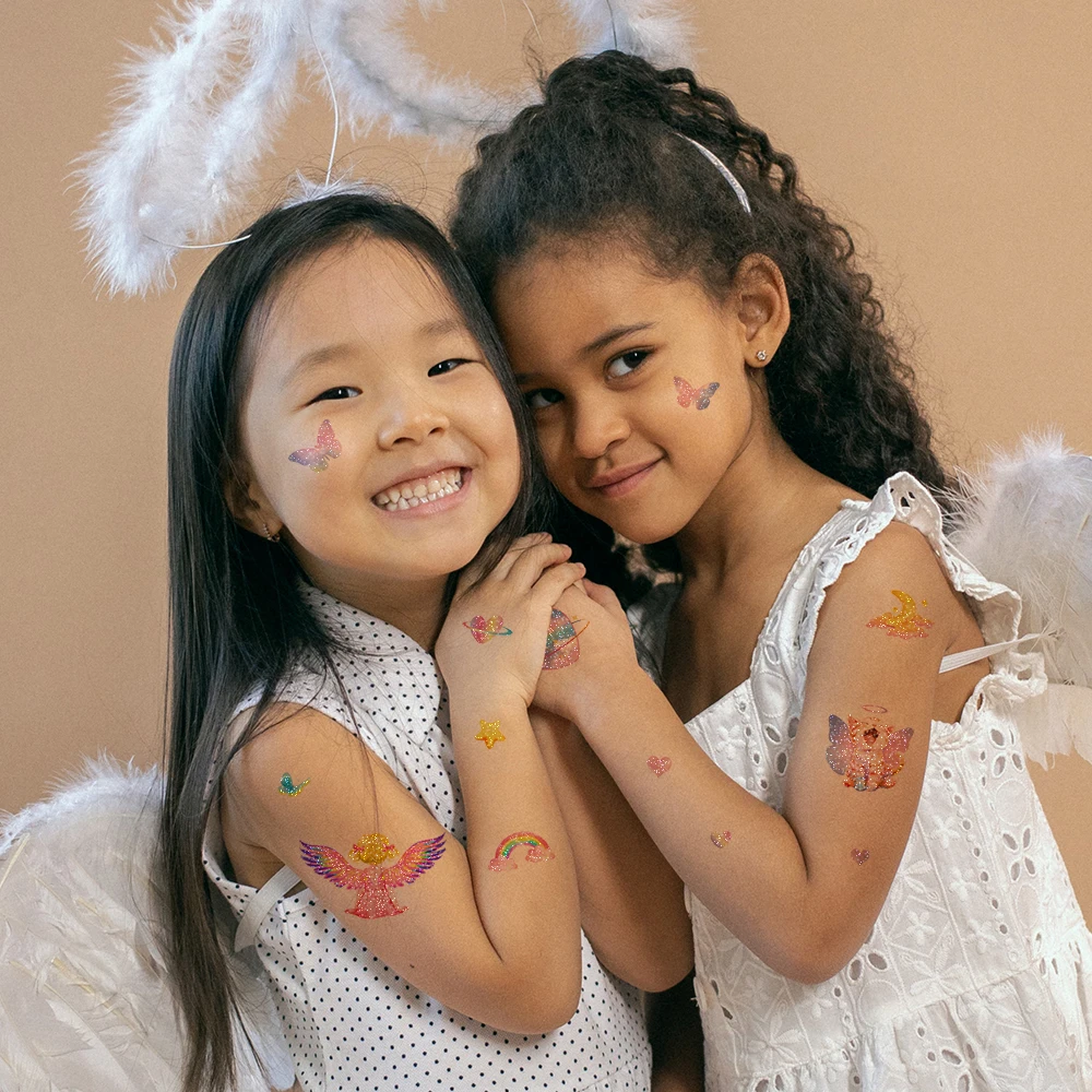 VeeCharm-блестящие розовые и фиолетовые Временные татуировки для детей