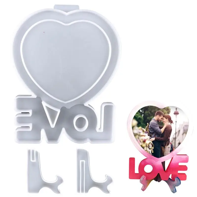 

DIY Crystal Epoxy Resin Mold Heart Picture Frame With Base Silicone Mold Frames Mold Handmade Photo Frame Home Decor Mould