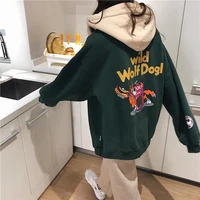 hoodie and fleece womens loose korean new cartoon printed sweatshirt casual coat 2021 new cartoon printed pattern casual top
