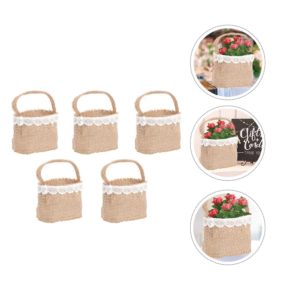

Basket Candy Flower Wedding Storage Burlap Gift Linen Rustic Girl Pouch Mini Banquet Baskets Party Ceremony Holder Bucket Favors