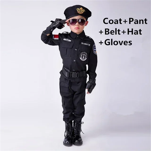 Фото Politieagenten Kostuums Jongens Spe Aces Politie Uniform Kinderdaggeschenk Leger Lange Mouw Jas HandschoenenCosplay №2