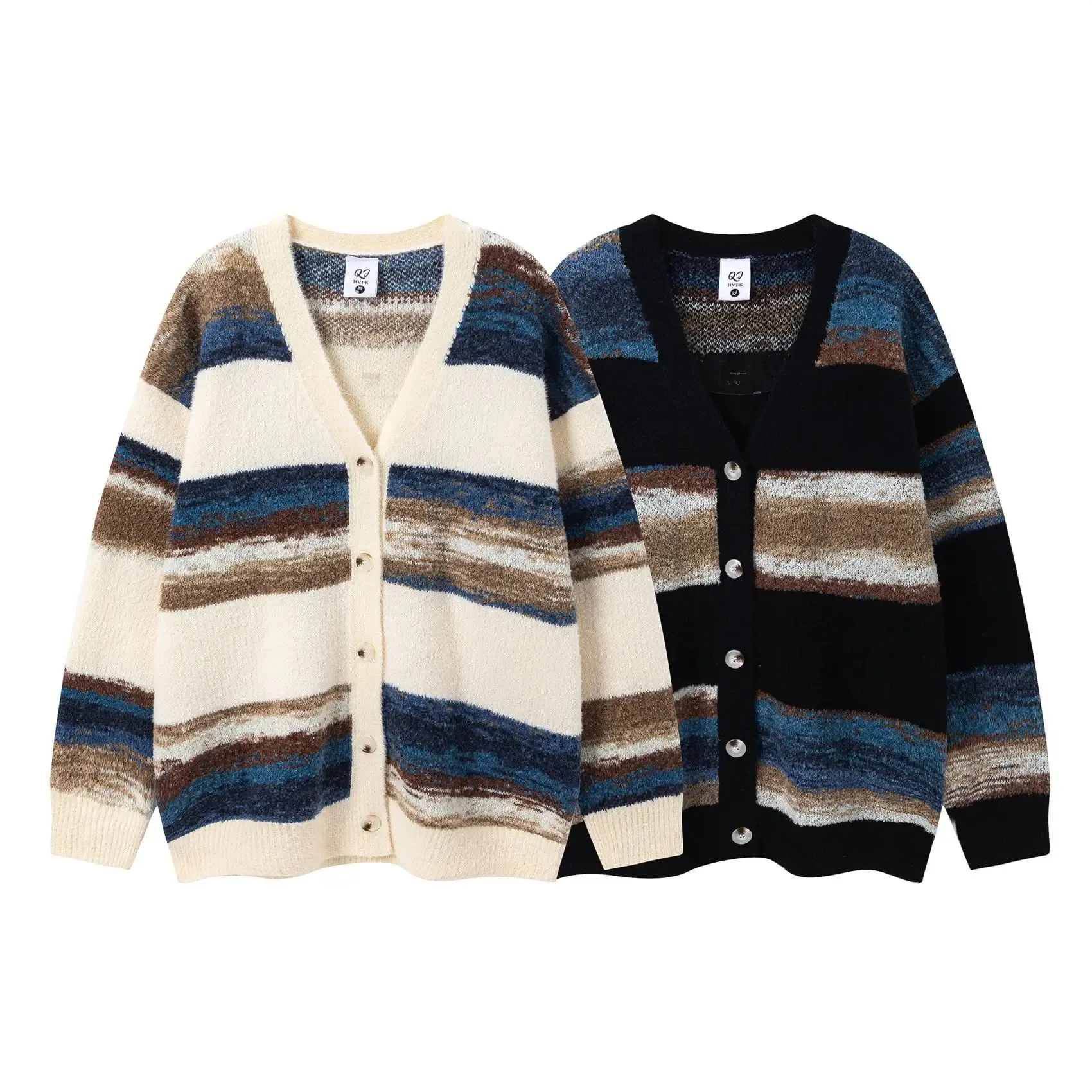 Американский винтажный полосатый кардиган с v-образным вырезом для мужчин модный