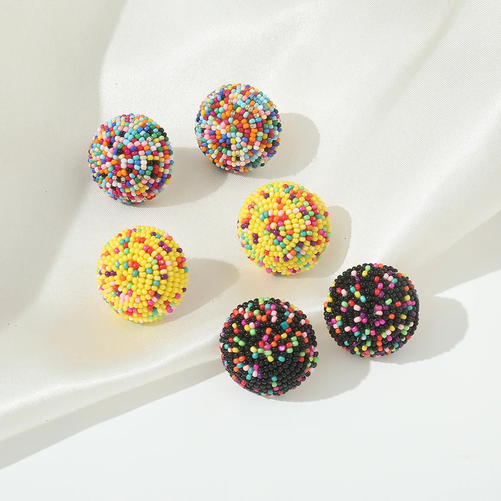 

New Colorful Vintage Tiny Bead Bohemian Stud Earrings For Women Handmade Ball Black Wedding Party Daily Jewelry Earrings