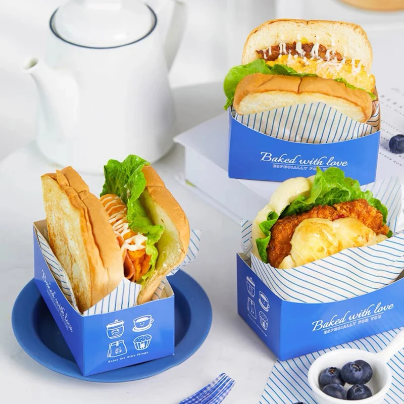 

50pcs Sandwich box Breakfast Bread Hamburge Hotdog Toast Packaging Greaseproof Paper Bakery Supplies