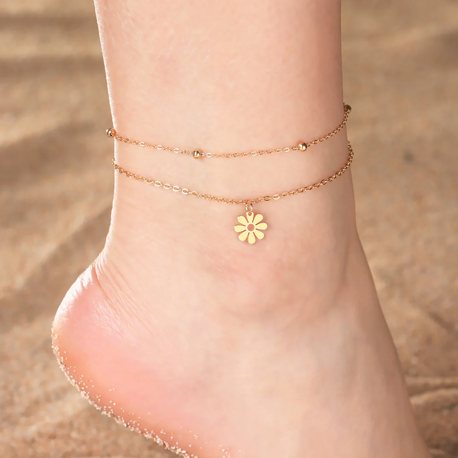 Браслеты на ногу женские из нержавеющей стали анклеты золотого цвета с