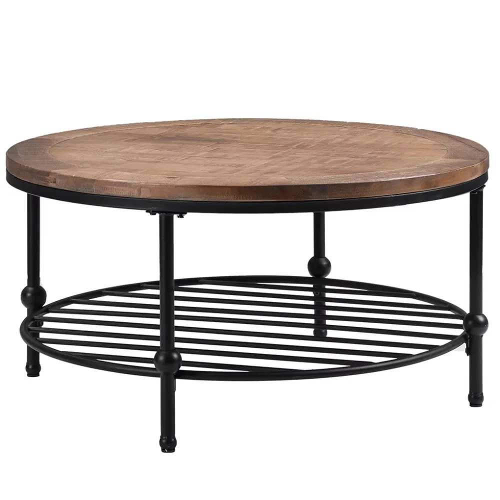 

Irene Inevent Industrial Metal and Wood Round Coffee Table, Brown